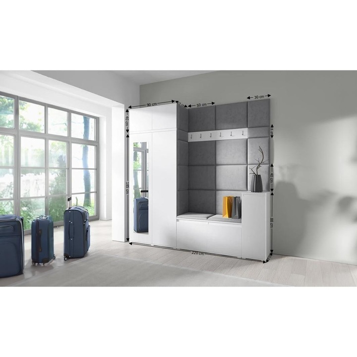 Cuier Hol Max 26 Culoare Gri grafit cu Alb 220x225x40 cm