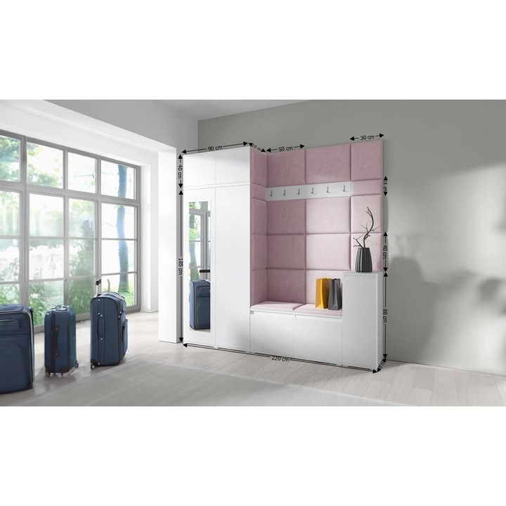 Cuier Hol Max 26 Culoare Roz pal cu Alb 220x225x40 cm