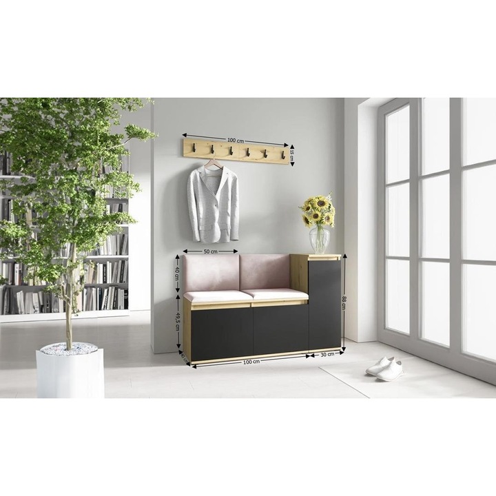 Cuier Hol Max 25 Culoare Roz pal cu Artisan 130x88x40 cm