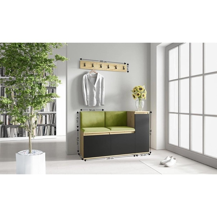 Cuier Hol Max 25 Culoare Verde cu Artisan 130x88x40 cm