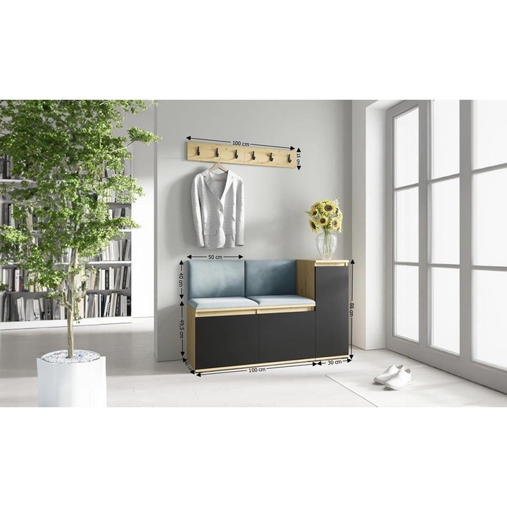 Cuier Hol Max 25 Culoare Gri Perlat cu Artisan 130x88x40 cm