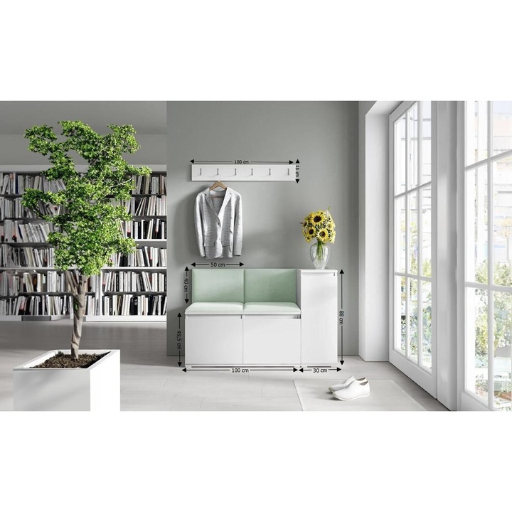 Cuier Hol Max 25 Culoare Verde menta cu Alb 130x88x40 cm