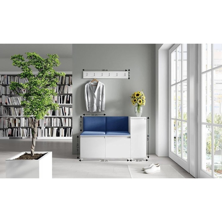 Cuier Hol Max 25 Culoare Albastru cu Alb 130x88x40 cm