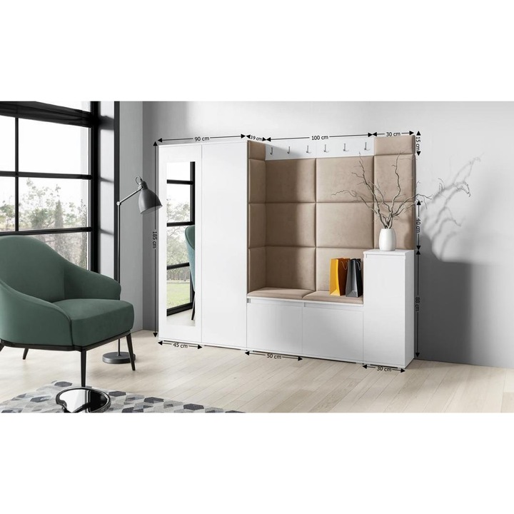 Cuier Hol Max 27 Culoare Bej inchis cu Alb 220x185x40 cm