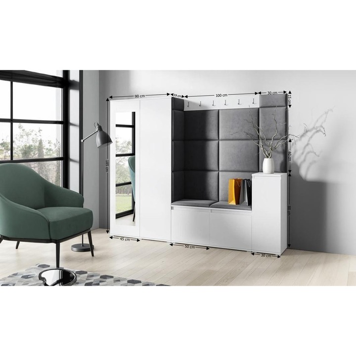 Cuier Hol Max 27 Culoare Negru cu Alb 220x185x40 cm