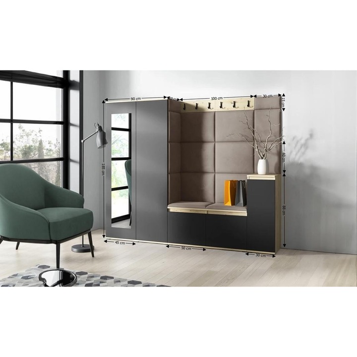 Cuier Hol Max 27 Culoare Gri antracit cu Artisan 220x185x40 cm