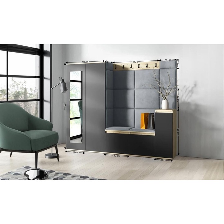 Cuier Hol Max 27 Culoare Gri cu Artisan 220x185x40 cm