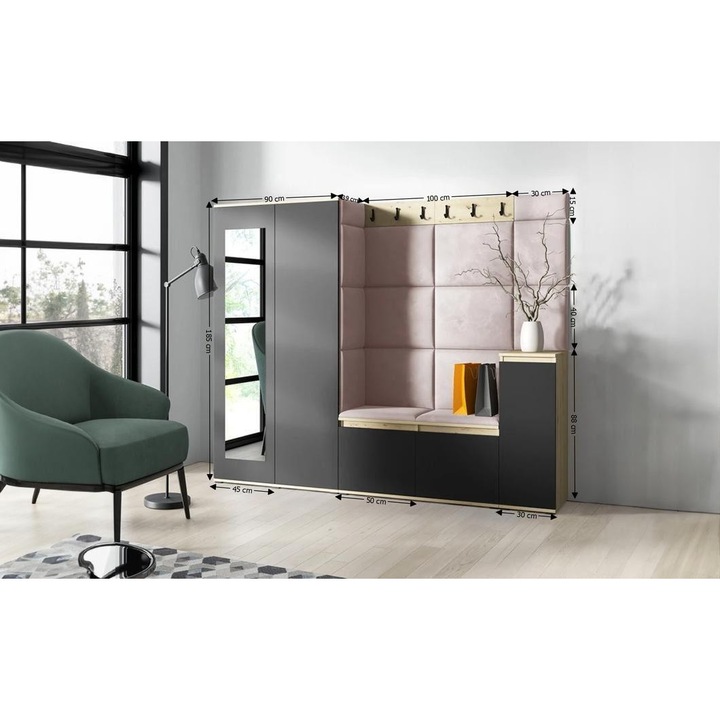 Cuier Hol Max 27 Culoare Roz pal cu Artisan 220x185x40 cm