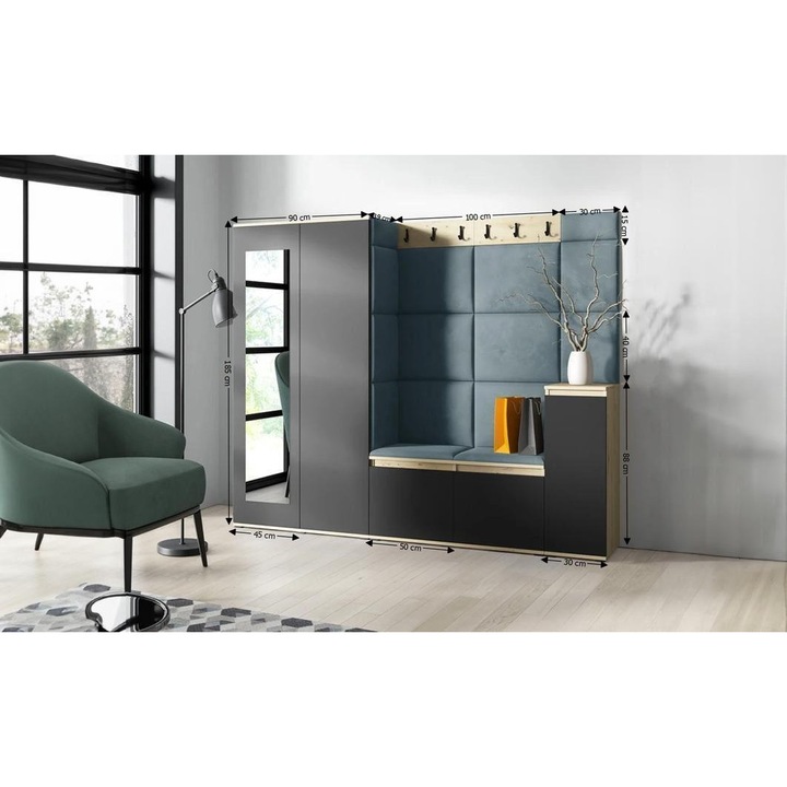 Cuier Hol Max 27 Culoare Gri Perlat cu Artisan 220x185x40 cm