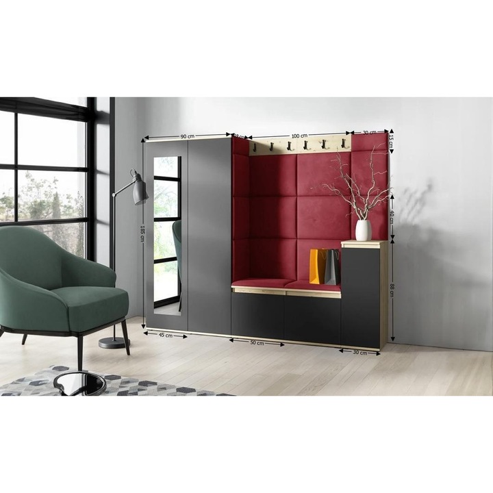 Cuier Hol Max 27 Culoare Rosu cireasa cu Artisan 220x185x40 cm