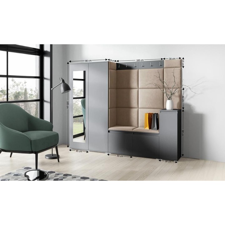 Cuier Hol Max 27 Culoare Bej inchis cu Grafit 220x185x40 cm