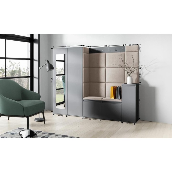 Cuier Hol Max 27 Culoare Gri antracit cu Grafit 220x185x40 cm