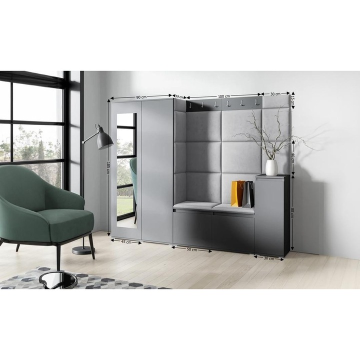 Cuier Hol Max 27 Culoare Gri cu Grafit 220x185x40 cm