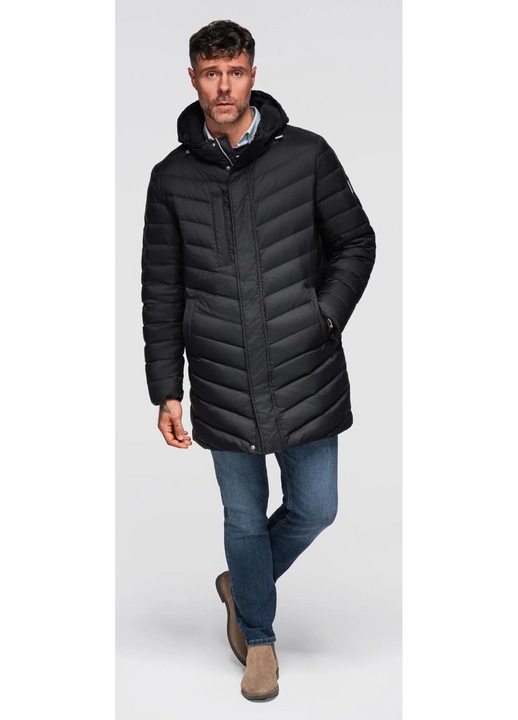 Geaca lunga matlasata cu umplutura naturala OMBRE OM-JALJ-0212, Negru