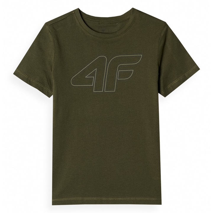4F Junior Fiú Póló, Alkalmi Mintás, Khaki Pamut, 122-es Méret, Sportstyle Regular Fit