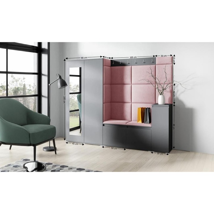 Cuier Hol Max 27 Culoare Rose cu Grafit 220x185x40 cm
