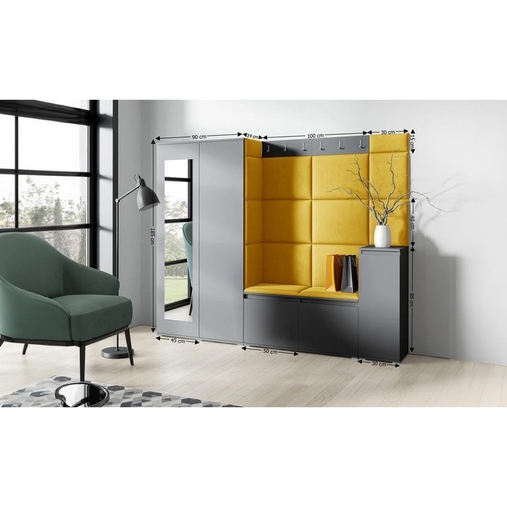 Cuier Hol Max 27 Culoare Galben mustar cu Grafit 220x185x40 cm