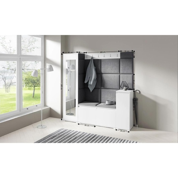 Cuier Hol Max 28 Culoare Negru cu Alb 175x185x40 cm