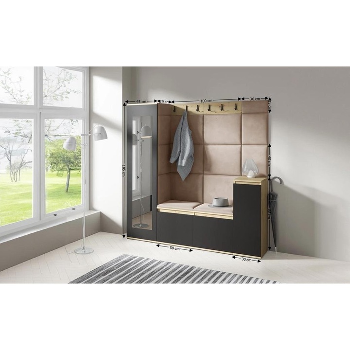 Cuier Hol Max 28 Culoare Bej inchis cu Artisan 175x185x40 cm