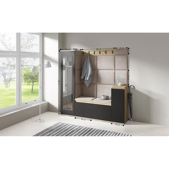 Cuier Hol Max 28 Culoare Gri antracit cu Artisan 175x185x40 cm