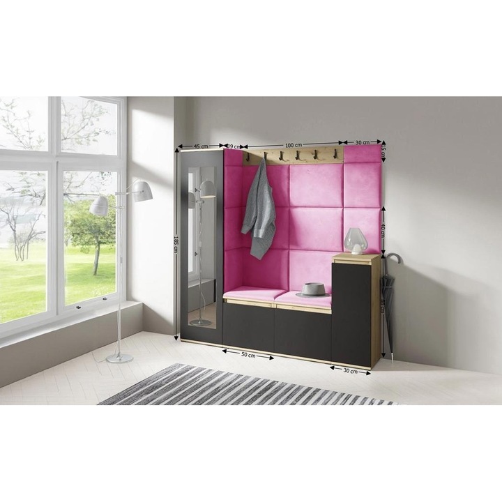 Cuier Hol Max 28 Culoare Roz cu Artisan 175x185x40 cm