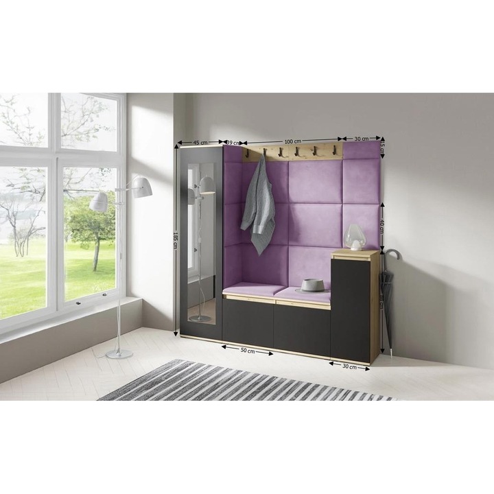 Cuier Hol Max 28 Culoare Mov cu Artisan 175x185x40 cm