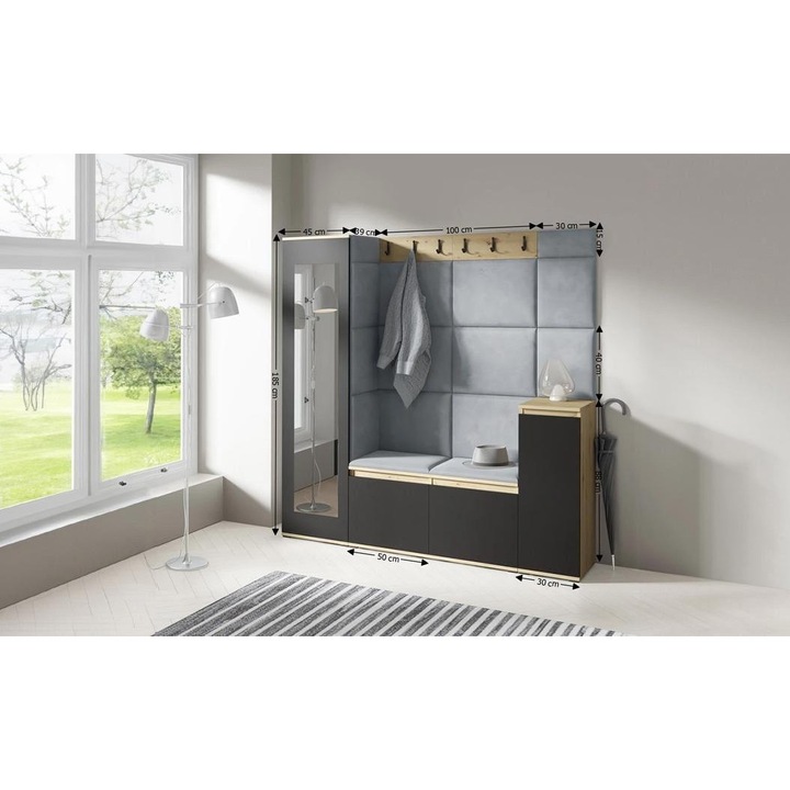 Cuier Hol Max 28 Culoare Gri cu Artisan 175x185x40 cm