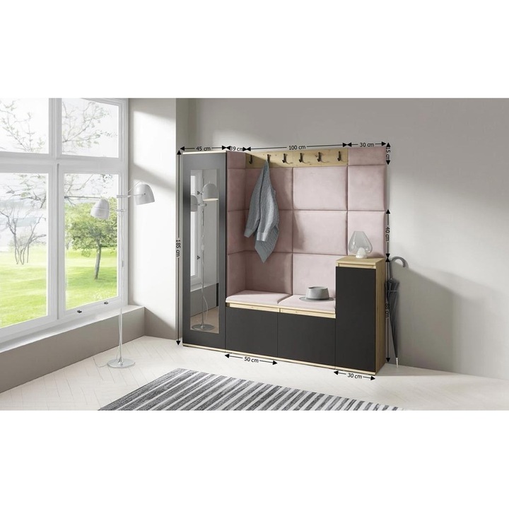 Cuier Hol Max 28 Culoare Roz pal cu Artisan 175x185x40 cm