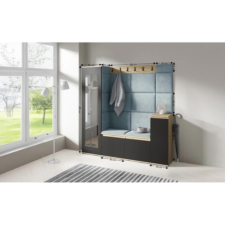 Cuier Hol Max 28 Culoare Gri Perlat cu Artisan 175x185x40 cm