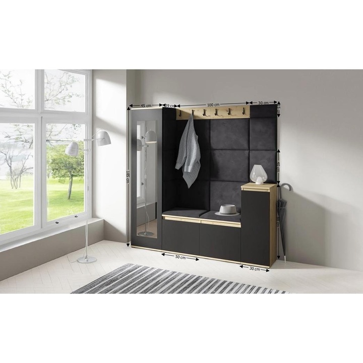 Cuier Hol Max 28 Culoare Negru cu Artisan 175x185x40 cm