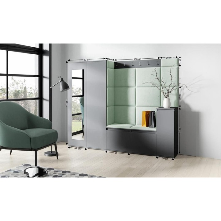Cuier Hol Max 27 Culoare Verde menta cu Grafit 220x185x40 cm