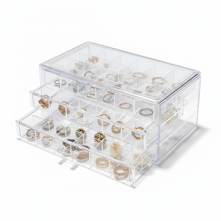 NEXTLY Ékszerdoboz, átlátszó, 72 rekeszes, 22.5x13.5x10cm