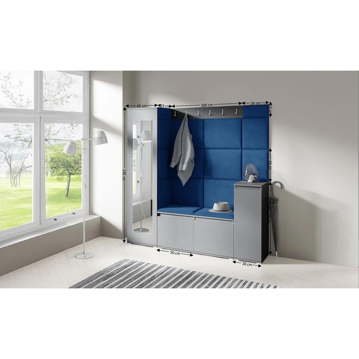 Cuier Hol Max 28 Culoare Albastru cu Grafit 175x185x40 cm