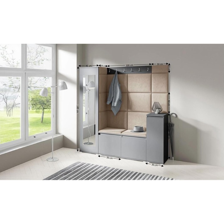 Cuier Hol Max 28 Culoare Bej inchis cu Grafit 175x185x40 cm