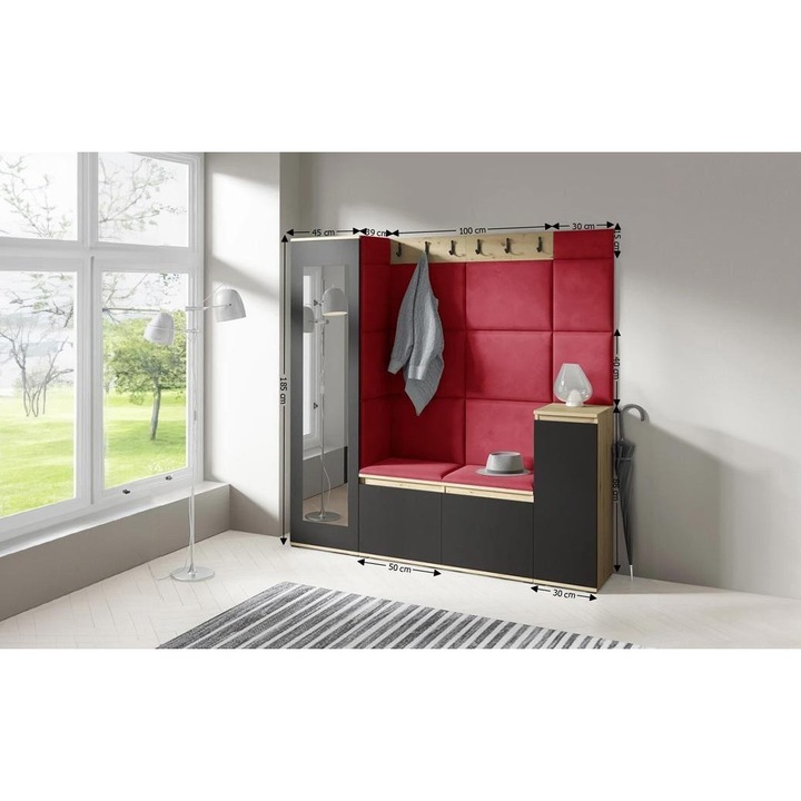 Cuier Hol Max 28 Culoare Rosu cireasa cu Artisan 175x185x40 cm