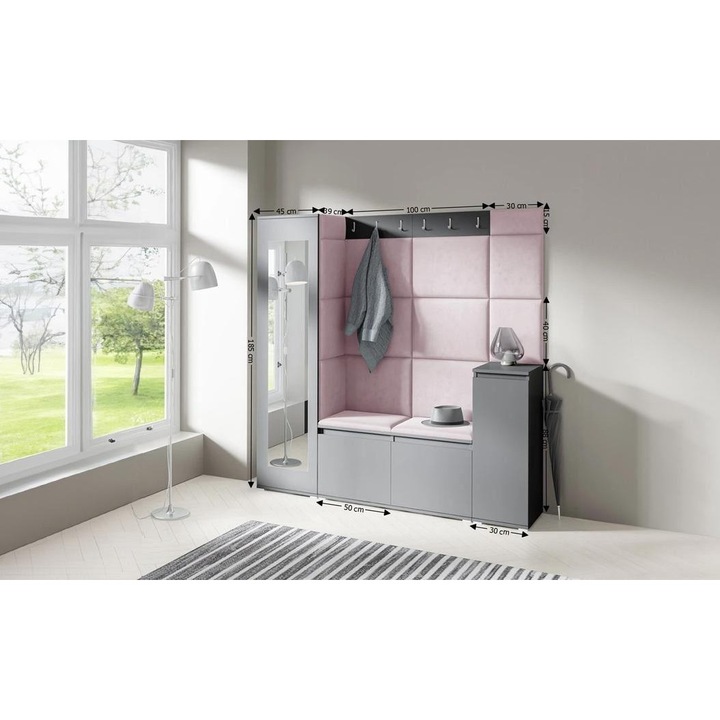 Cuier Hol Max 28 Culoare Roz pal cu Grafit 175x185x40 cm