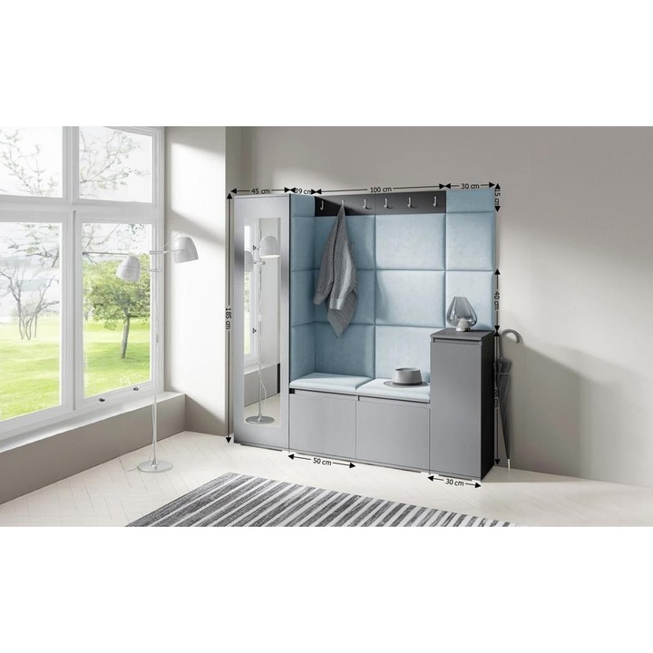 Cuier Hol Max 28 Culoare Gri Perlat cu Grafit 175x185x40 cm