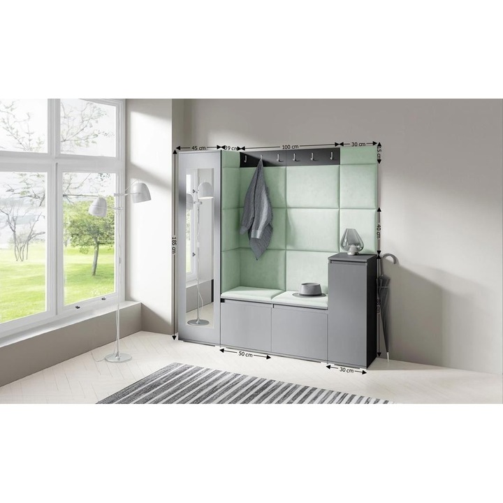 Cuier Hol Max 28 Culoare Verde menta cu Grafit 175x185x40 cm