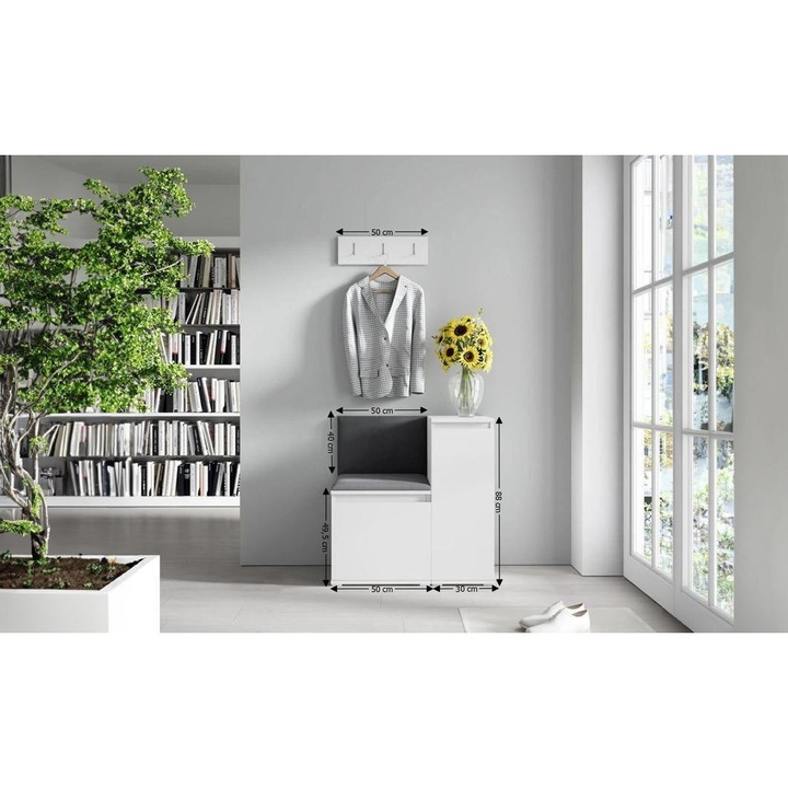 Cuier Hol Max 30 Culoare Negru cu Alb 80x88x40 cm