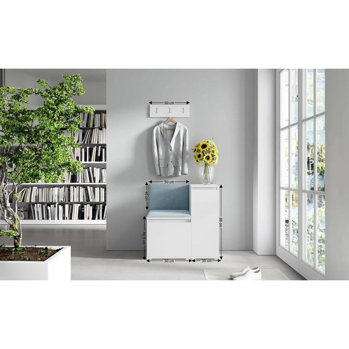 Cuier Hol Max 30 Culoare Gri Perlat cu Alb 80x88x40 cm