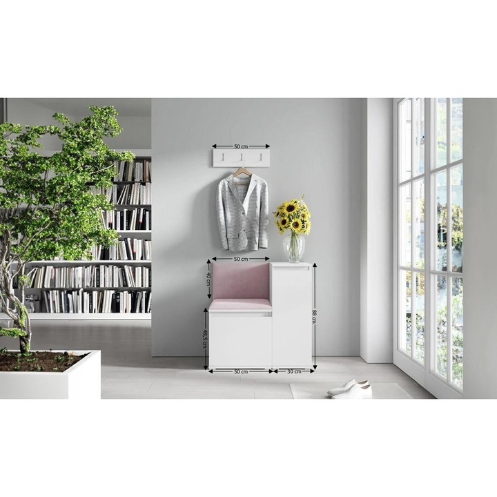 Cuier Hol Max 30 Culoare Roz pal cu Alb 80x88x40 cm