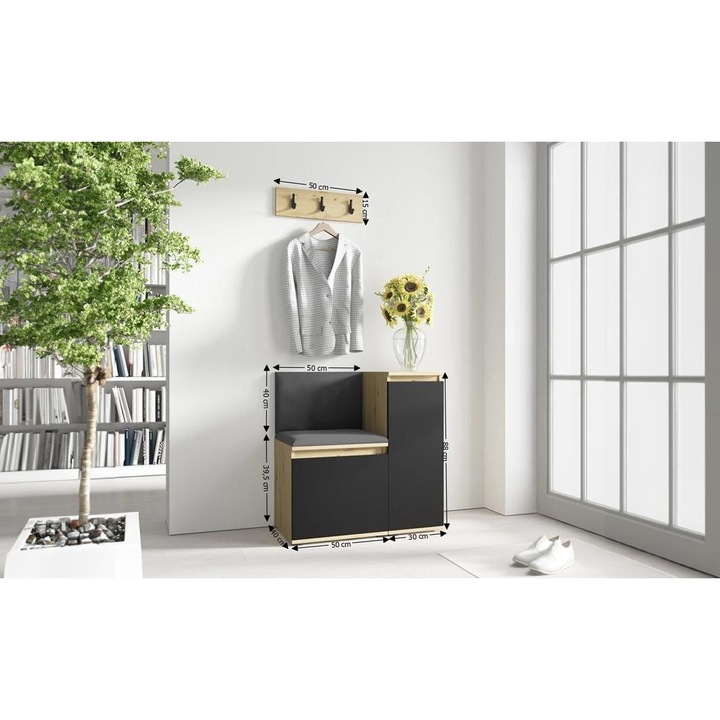 Cuier Hol Max 30 Culoare Gri grafit cu Artisan 80x169.5x40 cm