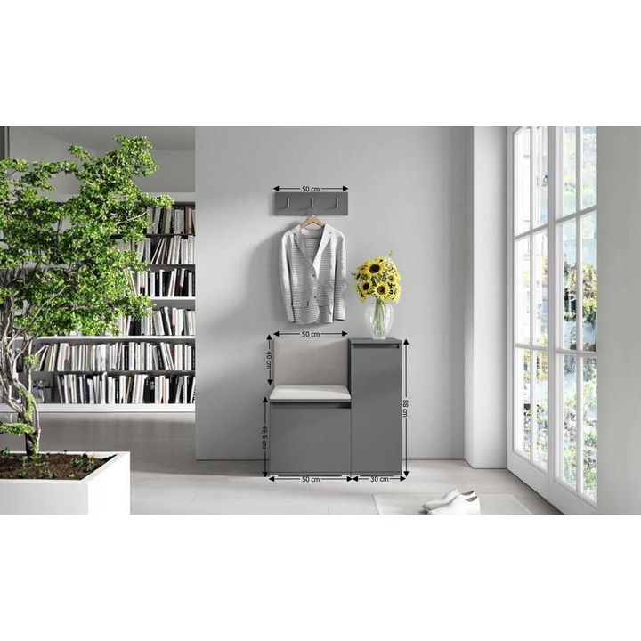 Cuier Hol Max 30 Culoare Crem cu Grafit 80x88x40 cm