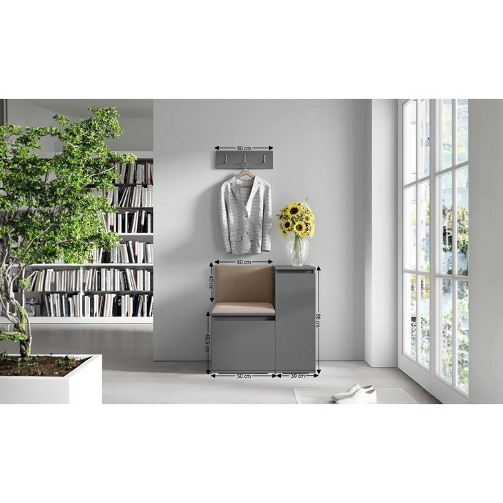 Cuier Hol Max 30 Culoare Bej inchis cu Grafit 80x88x40 cm