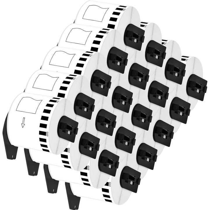 Kit de 20 Role Etichete Adezive DK44205 Alb, Continua 62mmX30, 48m Suport Plastic Inclus, Compatibile Brother P-Touch QL 1000 Series / QL1050 / QL1060 N / QL500 / QL500 A, QL550 / QL 560, QL570 / QL580 / QL650 TD / QL700 / QL710 W / QL720 NW