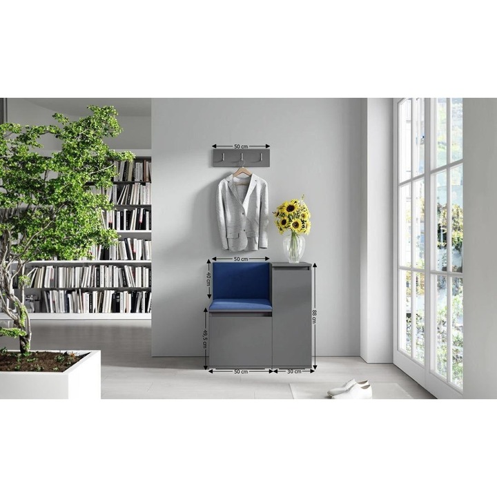 Cuier Hol Max 30 Culoare Albastru cu Grafit 80x88x40 cm