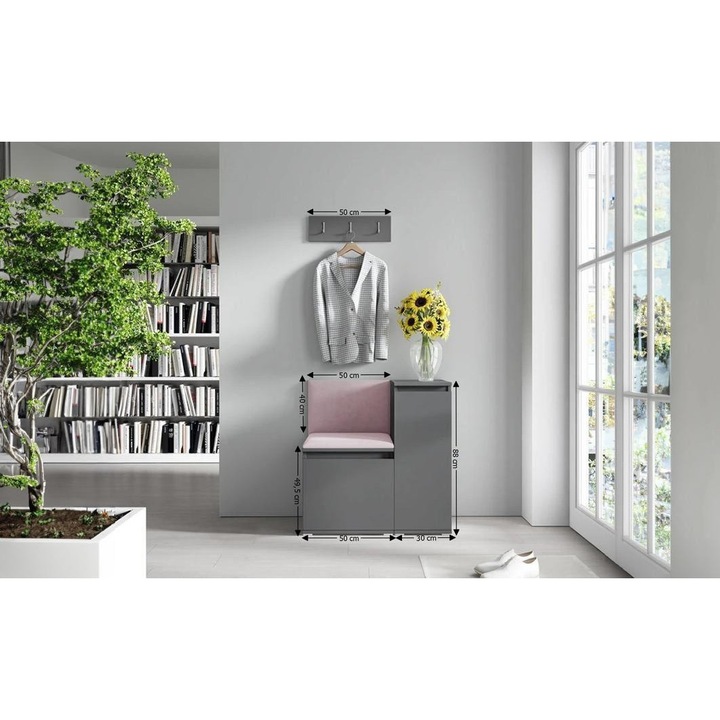 Cuier Hol Max 30 Culoare Roz pal cu Grafit 80x88x40 cm