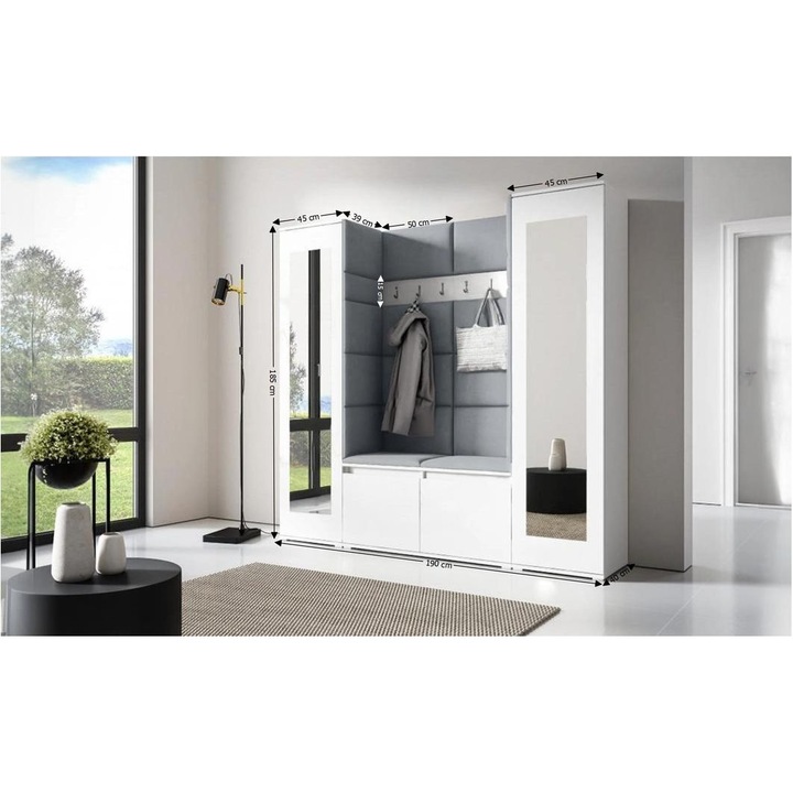 Cuier Hol Max 31 Culoare Gri cu Alb 190x185x40 cm