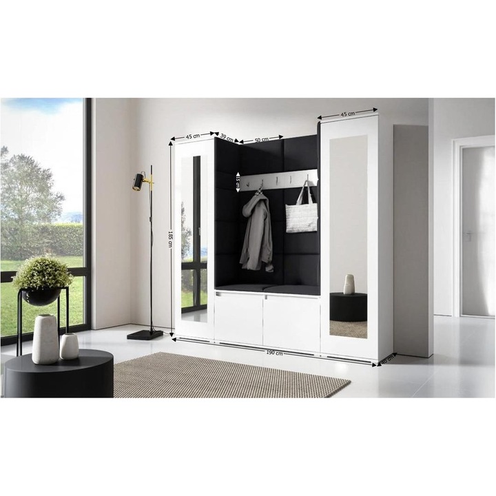 Cuier Hol Max 31 Culoare Negru cu Alb 190x185x40 cm