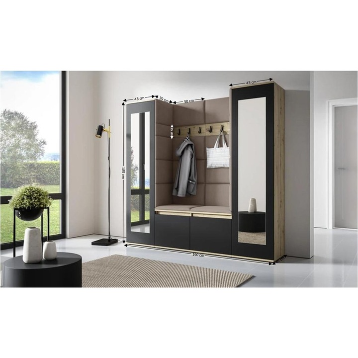 Cuier Hol Max 31 Culoare Gri antracit cu Artisan 190x185x40 cm